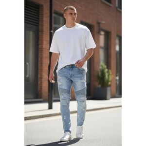 KDNK Men's Light Wash Distressed Skinny Jeans Size 36 Denim Stretch